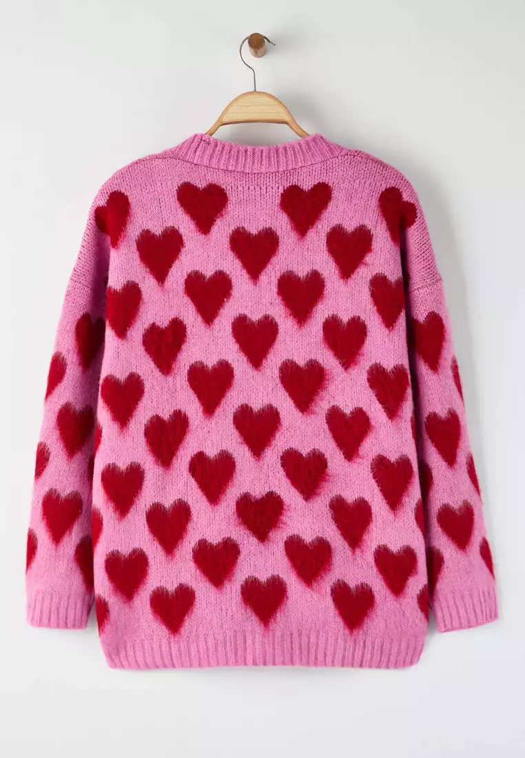 Plus Size Heart-Pearl Cardigan