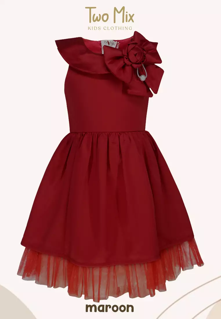 Two Mix Dress Anak Perempuan Bahan Satin Usia 1-12 Tahun 4235