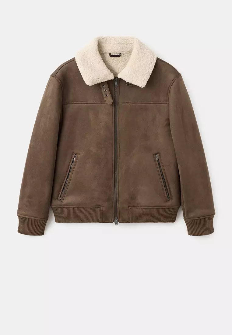 Faux-Shearling Suede Jacket