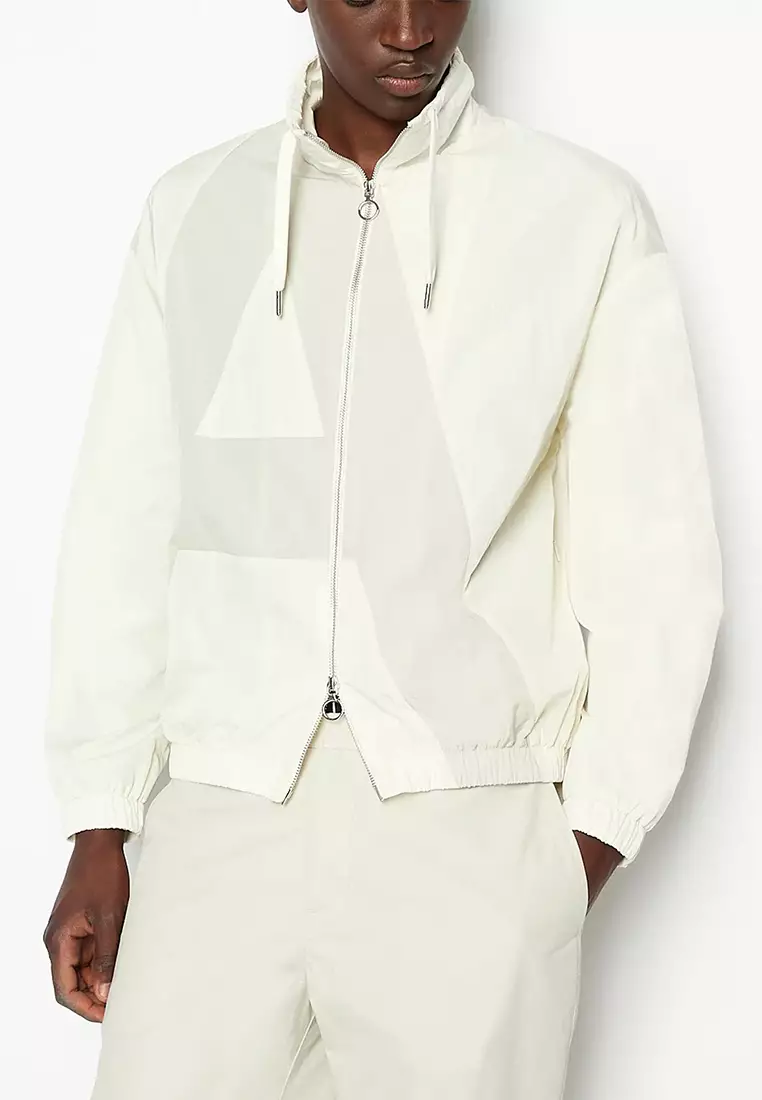 Buy Armani Exchange Nylon Blouson Logo Jacket Off White-White Pepper ...