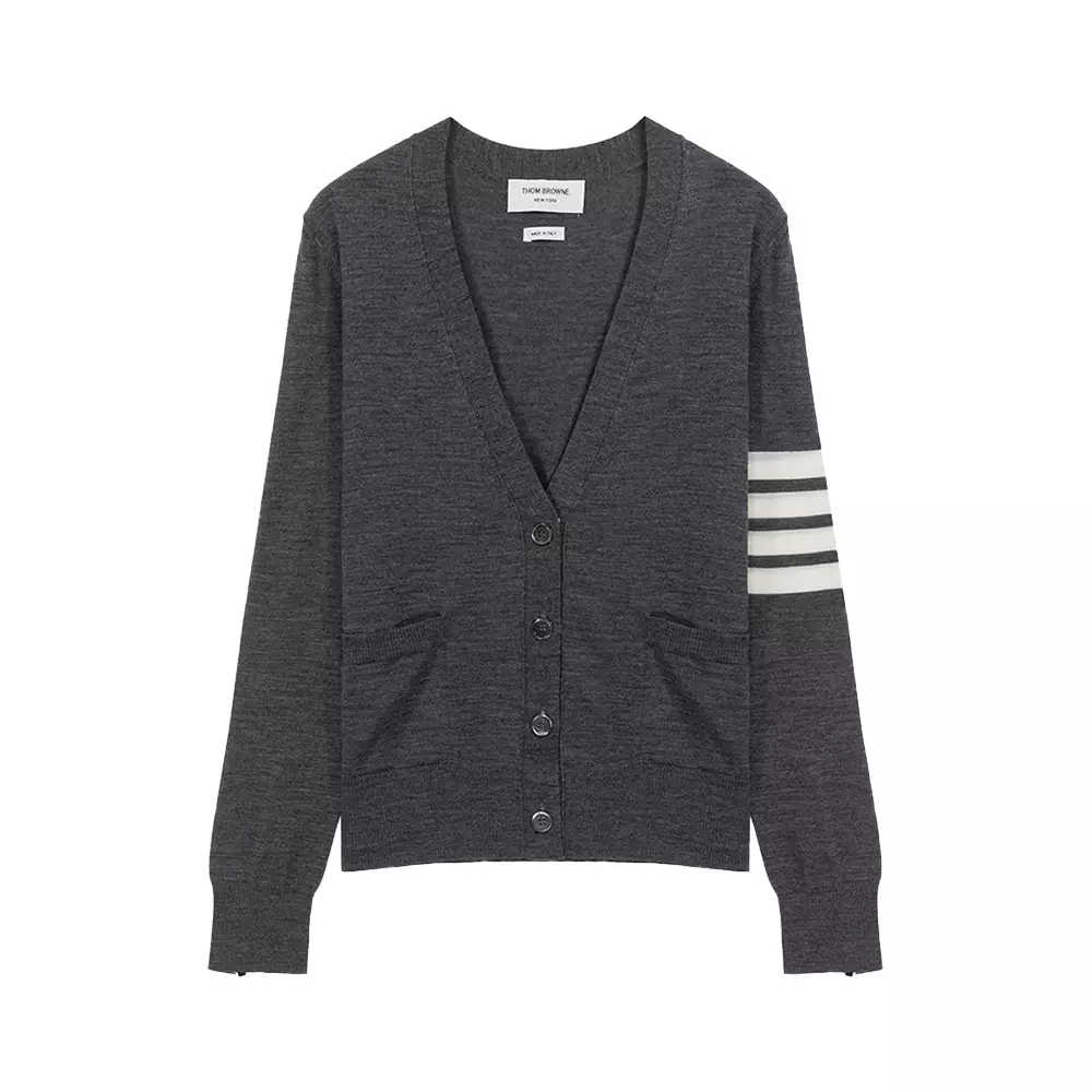 4-Bar V-Neck Cardigan Medium Grey