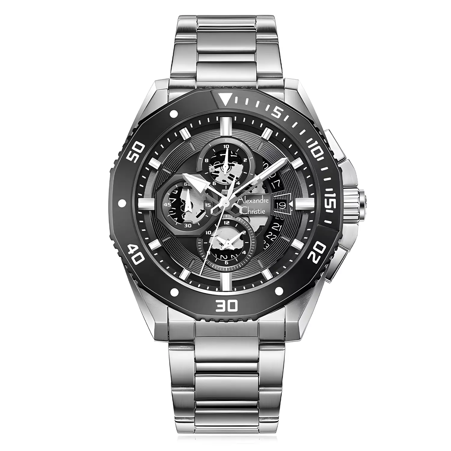 Alexandre Christie Chronograph - Jam Tangan Analog Pria - Two Tone Black - All Stainless Steel - 6679 MCBTBBA