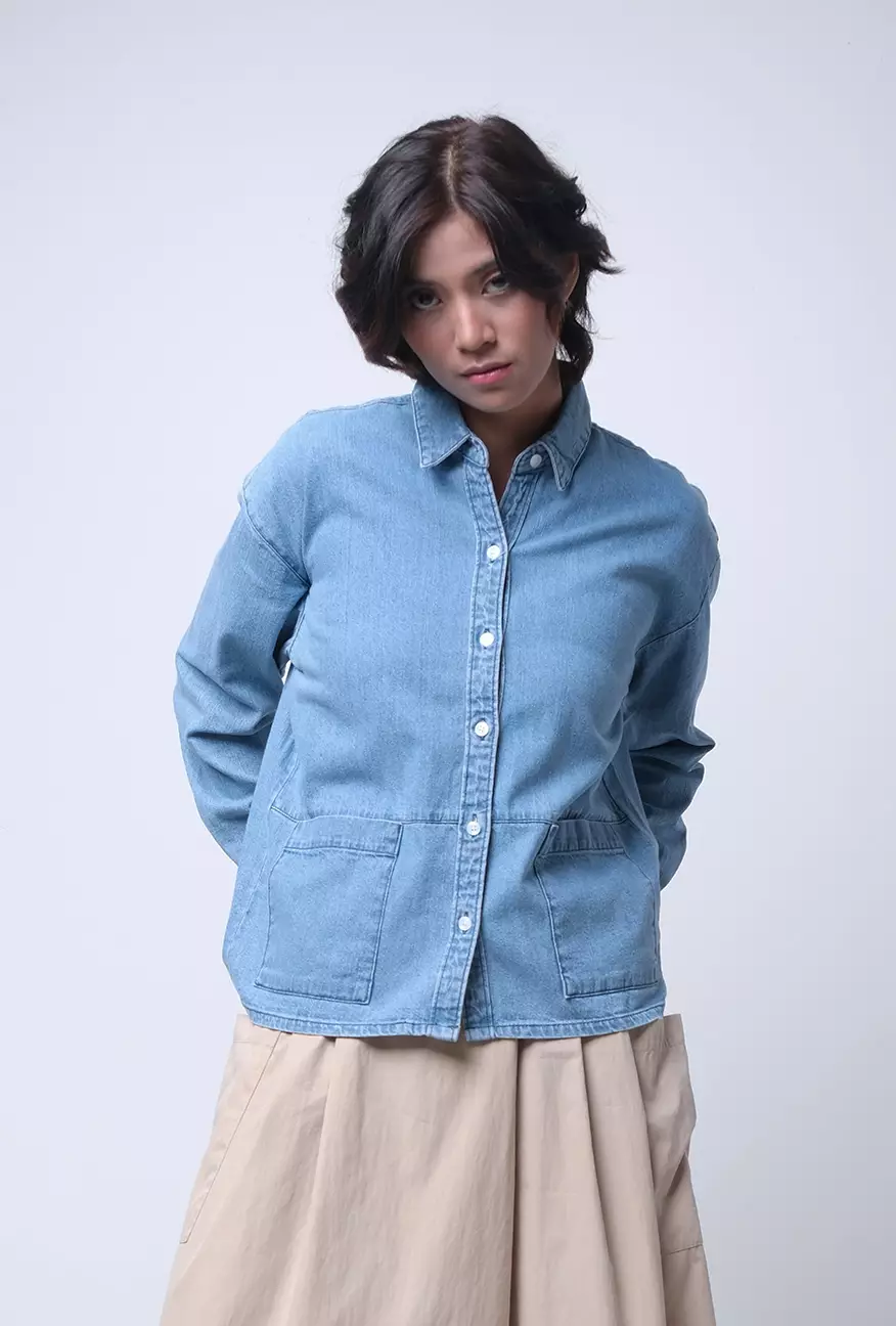 Kemeja Wanita Danilla Light Blue Chambray