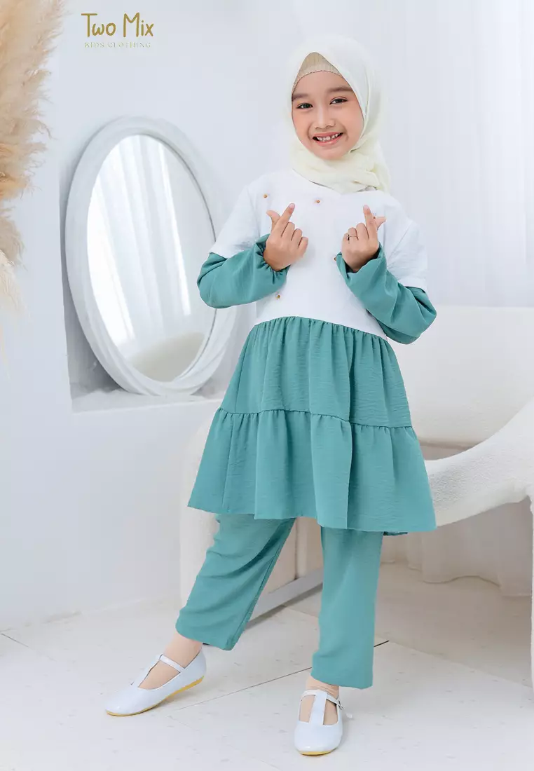 Two Mix - Setelan Gamis Anak Couple Perempuan - Stelan Baju Muslim Couple Anak Cewek 4357