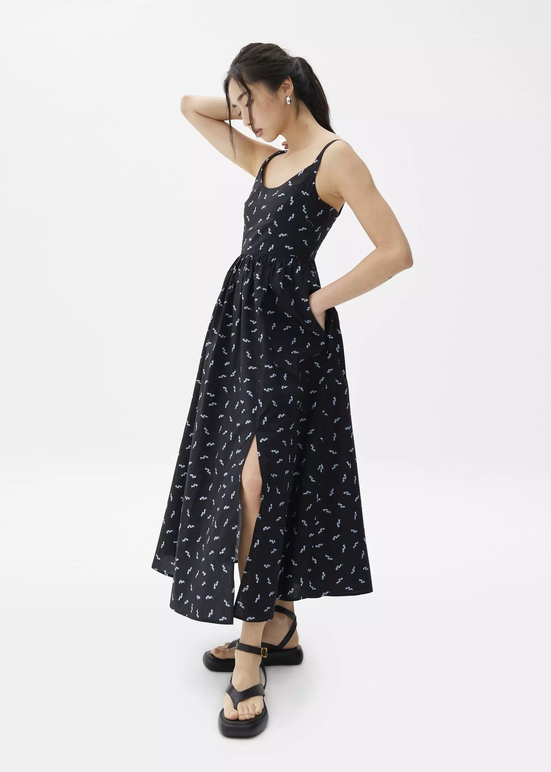 Dress Wanita - Floral Cotton Fit & Flare Midaxi Dress