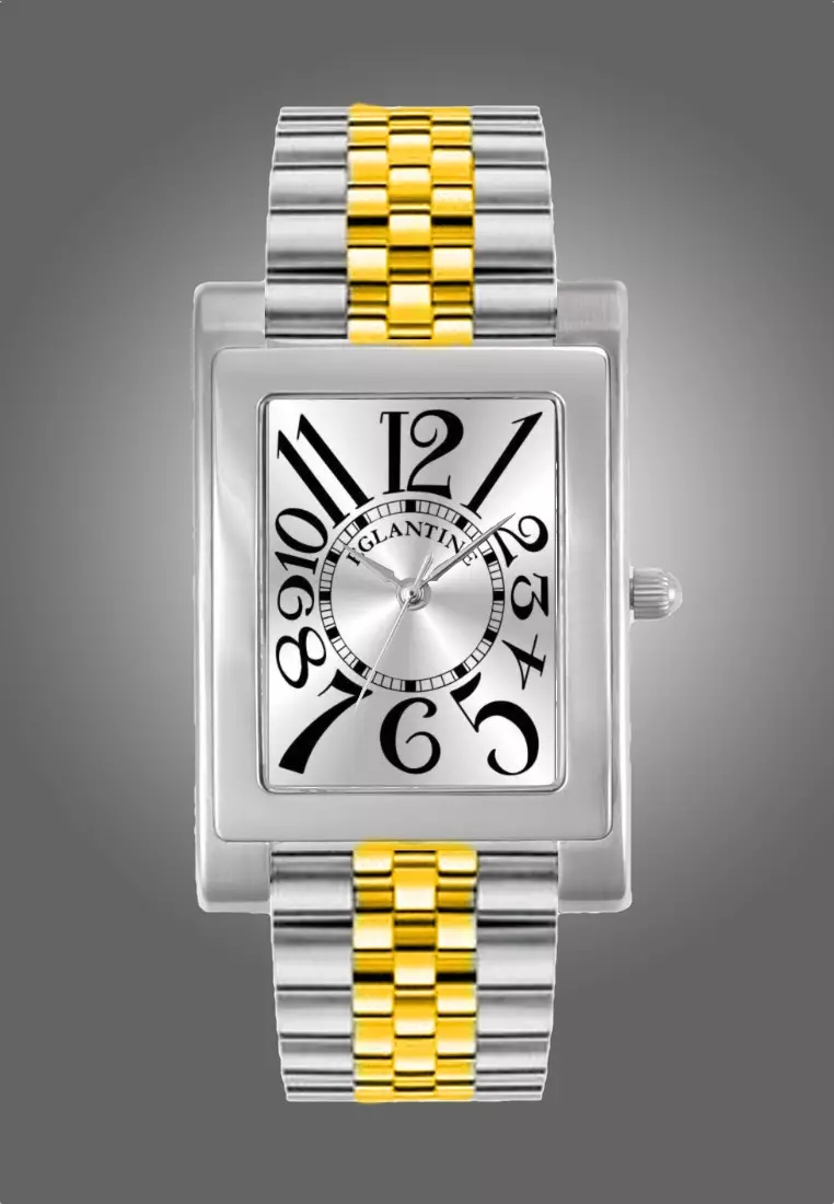 MATIGNON 中性石英錶，銀色錶盤搭配黑色阿拉伯數字，不銹鋼錶帶