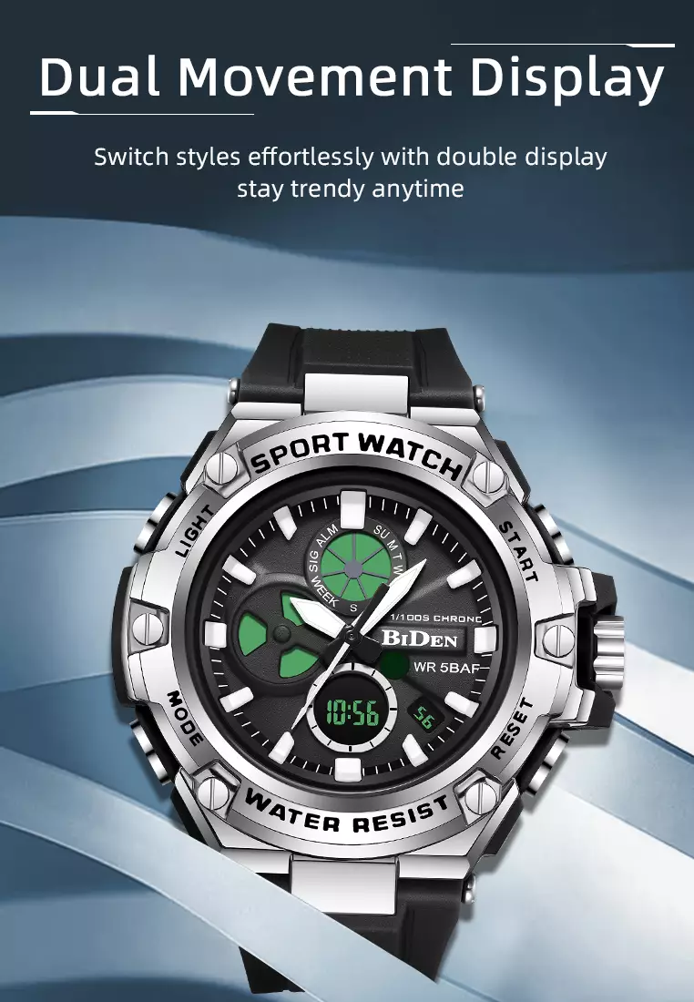 Jam Tangan Pria Original Digital&Analog Bercahaya Anti Air Alarm Tali Silikon Jam Tangan Cowok Olahraga blacksilver