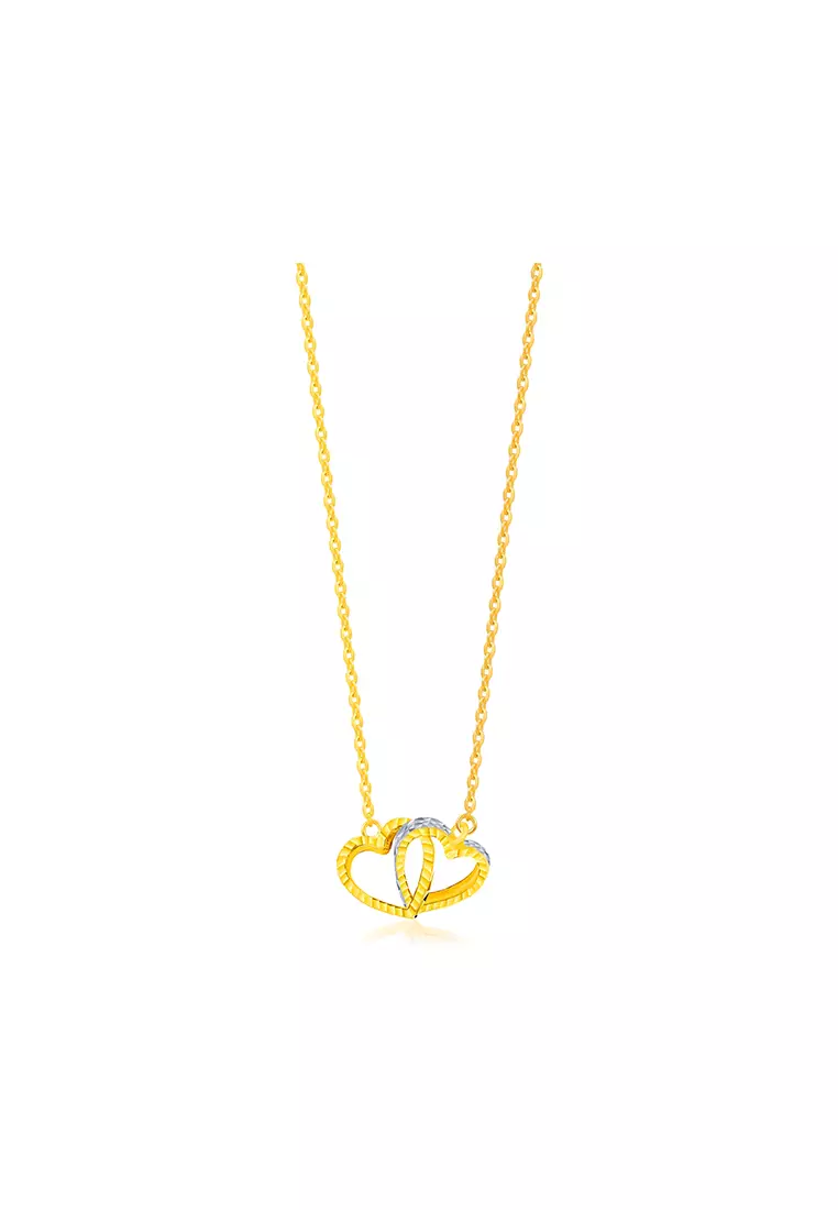 916/22K Gold Double Heart Interlocking Pendant Necklace Set R182A