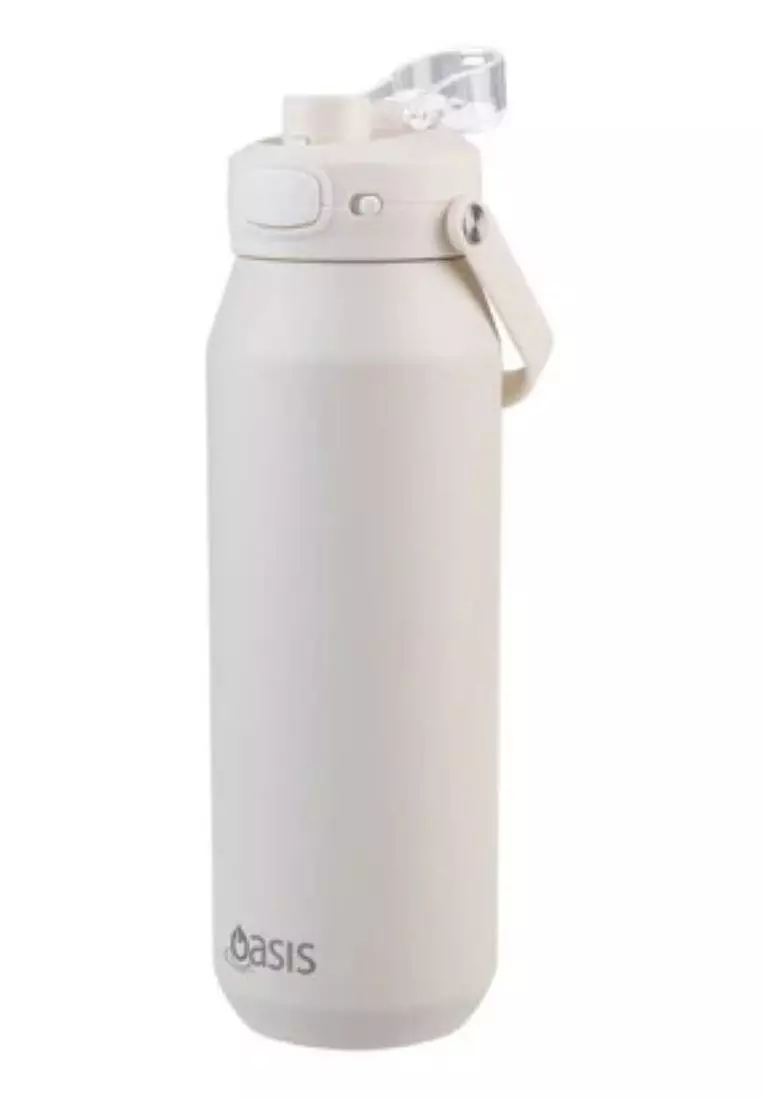 Oasis Ceramic Stainless Steel Triple Wall Capri Quick Release Drink Bottle 1L - Alabaster