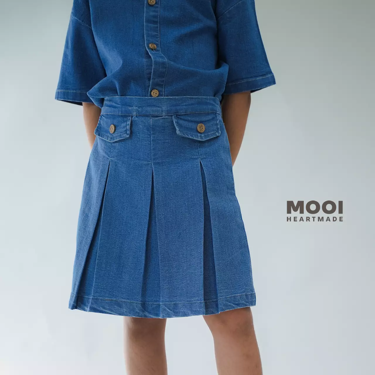 Mooi Rok Celana Skort Jeans Anak Bora Denim Skort - Light Blue
