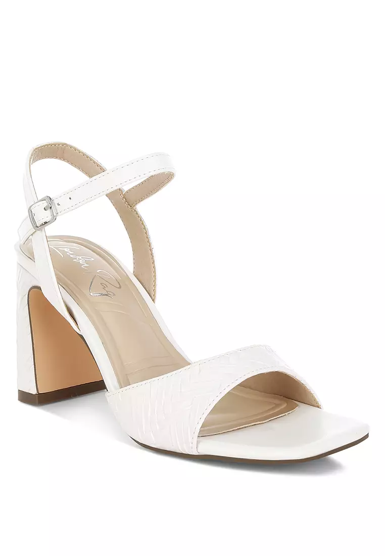 Textured Faux Leather Heels In White