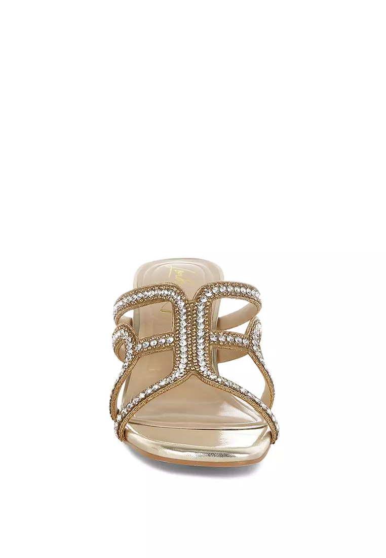 Metallic Rhinestone Clear Wedge Sandals In Gold