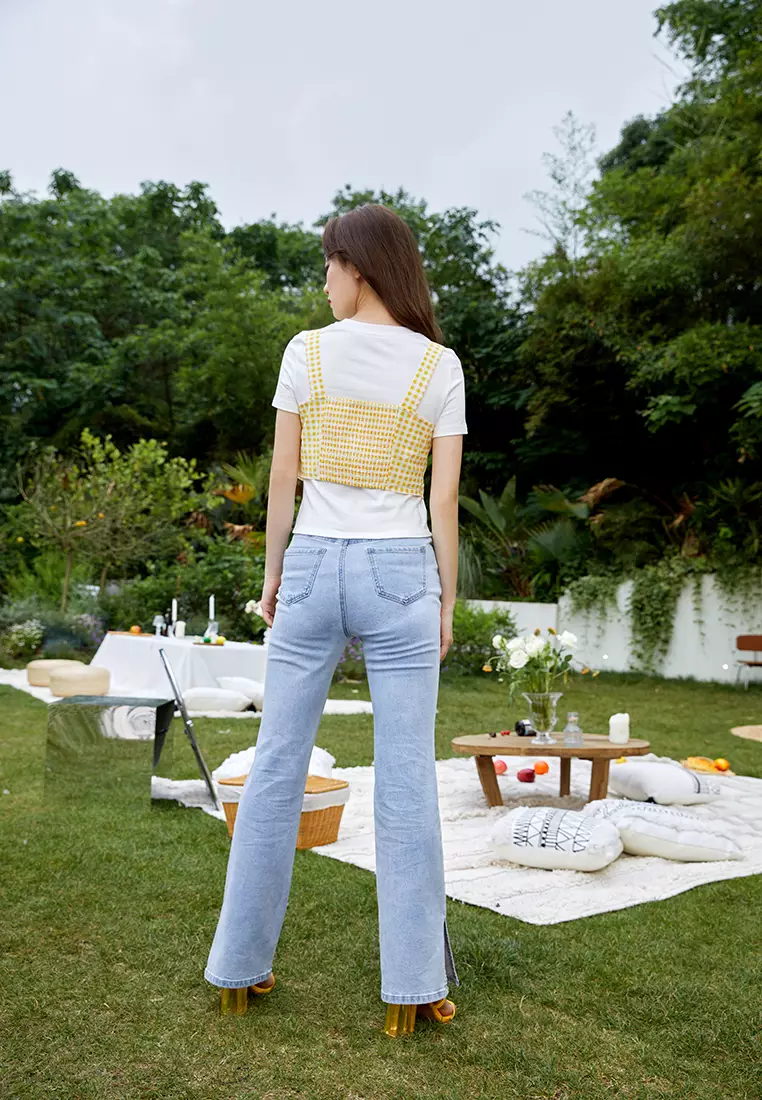 Round Neck Tee with Checkered Tank Top