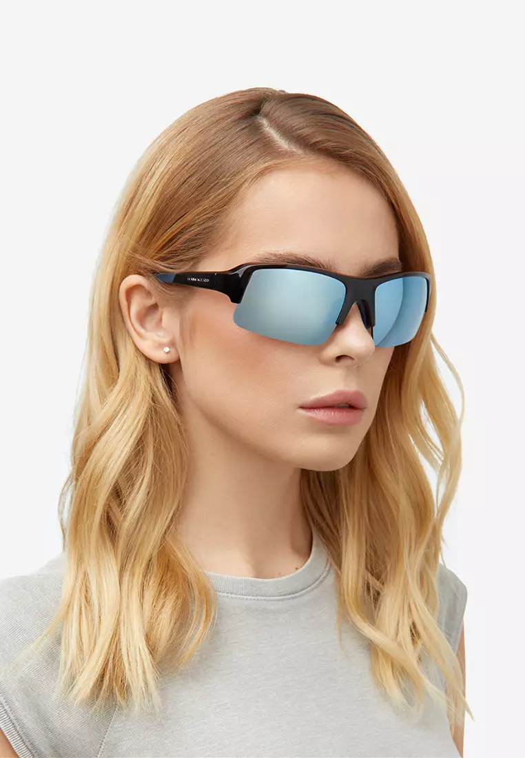 HAWKERS Black Blue Chrome BAT Sunglasses for Men and Women, Unisex. UV400 Protection. Official Product designed in Spain