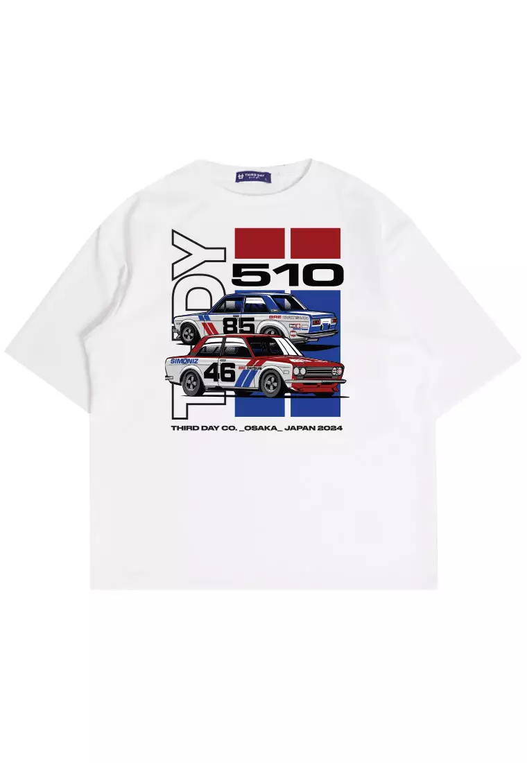 MTP26 kaos oversize gambar mobil sablon besar bahan tebal scuba merah biru putih