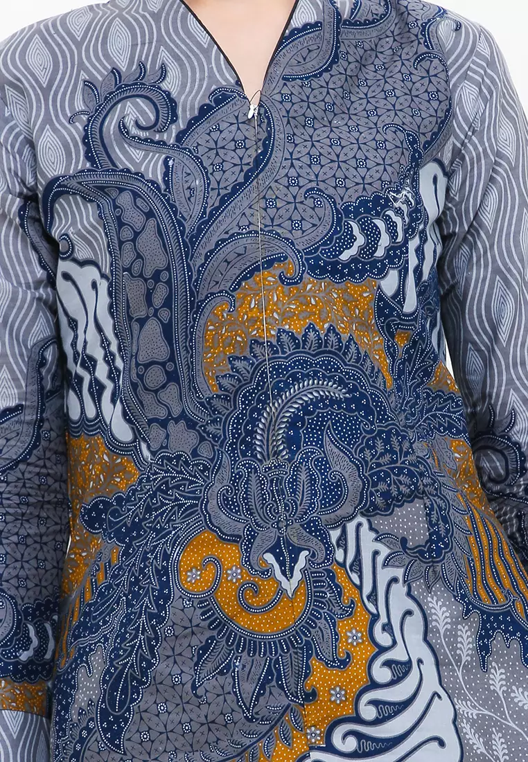 Blouse Batik Sakra Biru Premium Slimfit Elegant