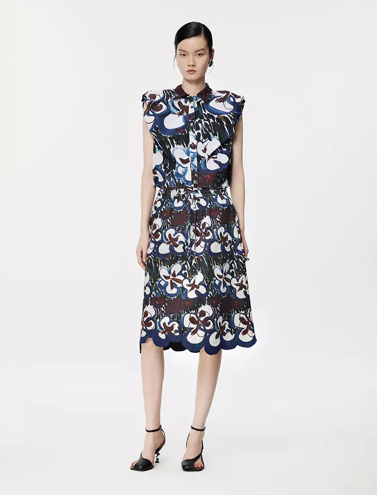 Pleated Printed Sleeveless Shirt