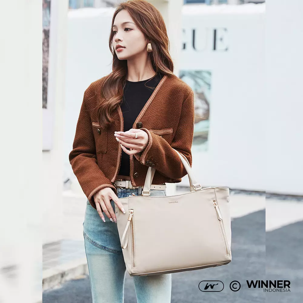 Tas Laptop 15,6 inch Bahu Selempang Nilon Oxford Anti-Air Wanita Bag (T14-019) - Warna Khaki 15,6 inch