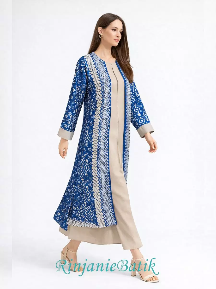 Rinjanie Batik - PDEU BR - Gamis Ramadhani Dynamic Blue - Batik Cap - Dress Raya