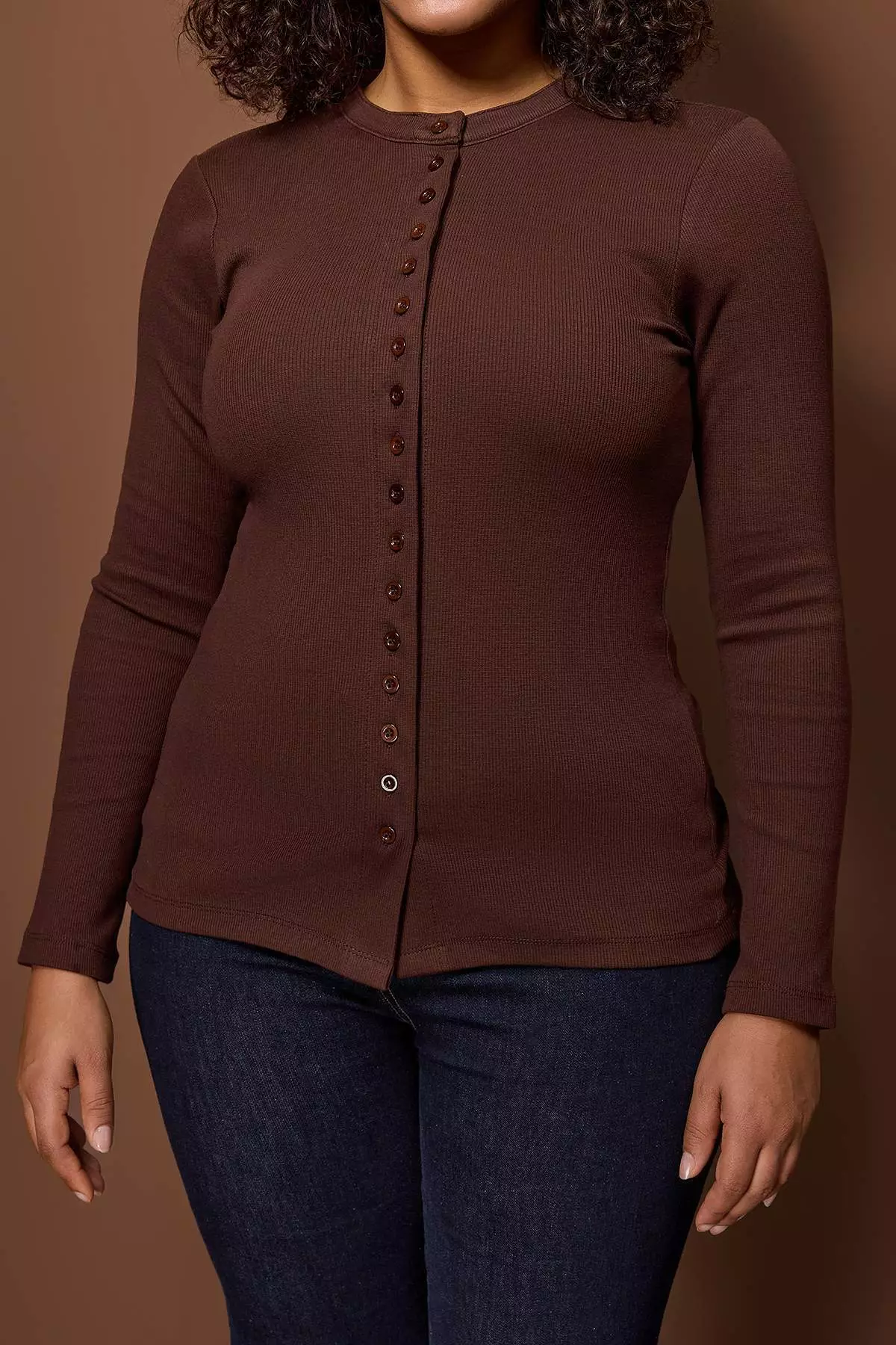 Brown Ribbed Knit Knitted Plus Size Blouse Tbbaw26Af00123