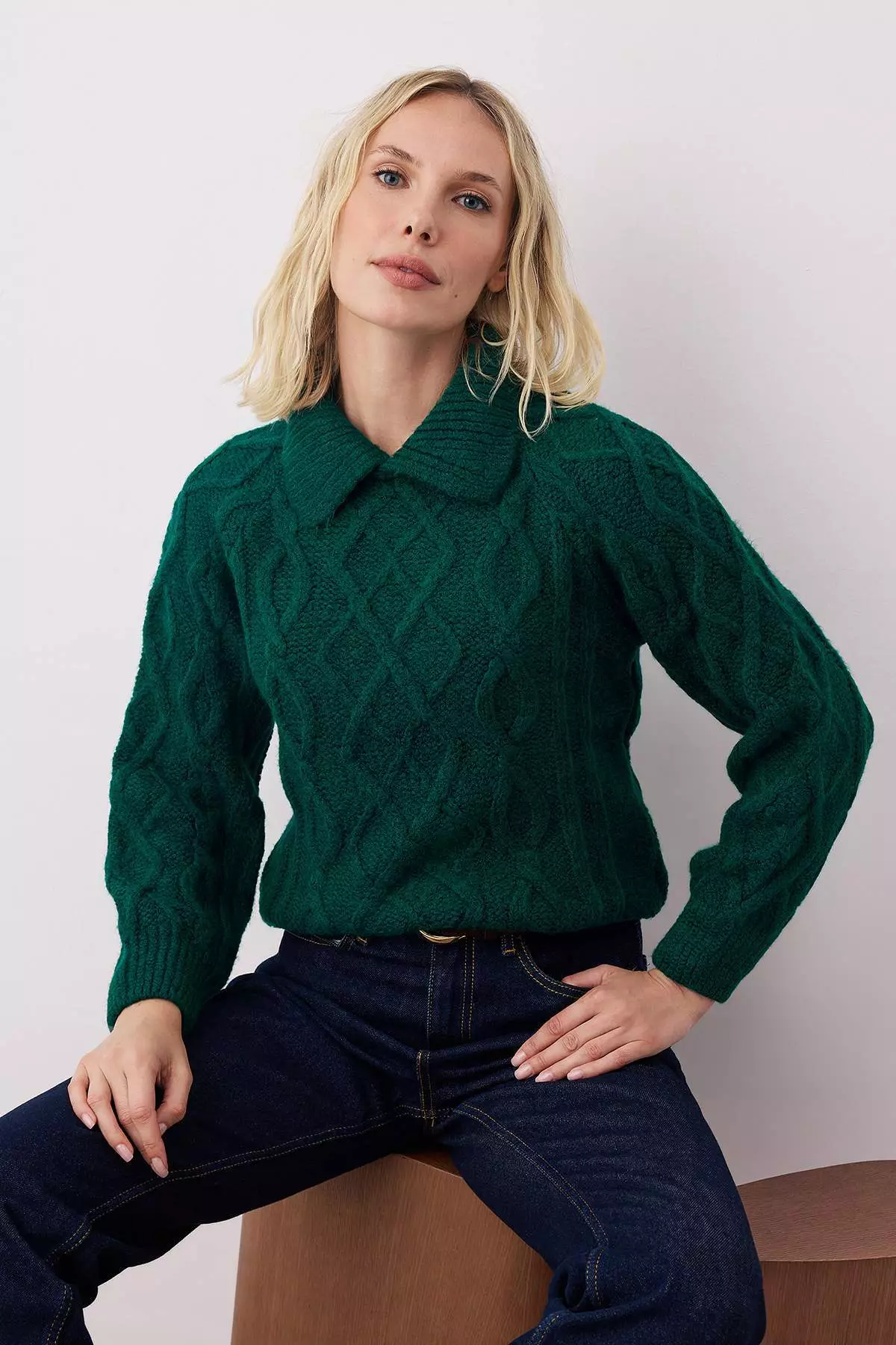 Duck Head Green Soft Textured Knit Patterned Knitwear Sweater