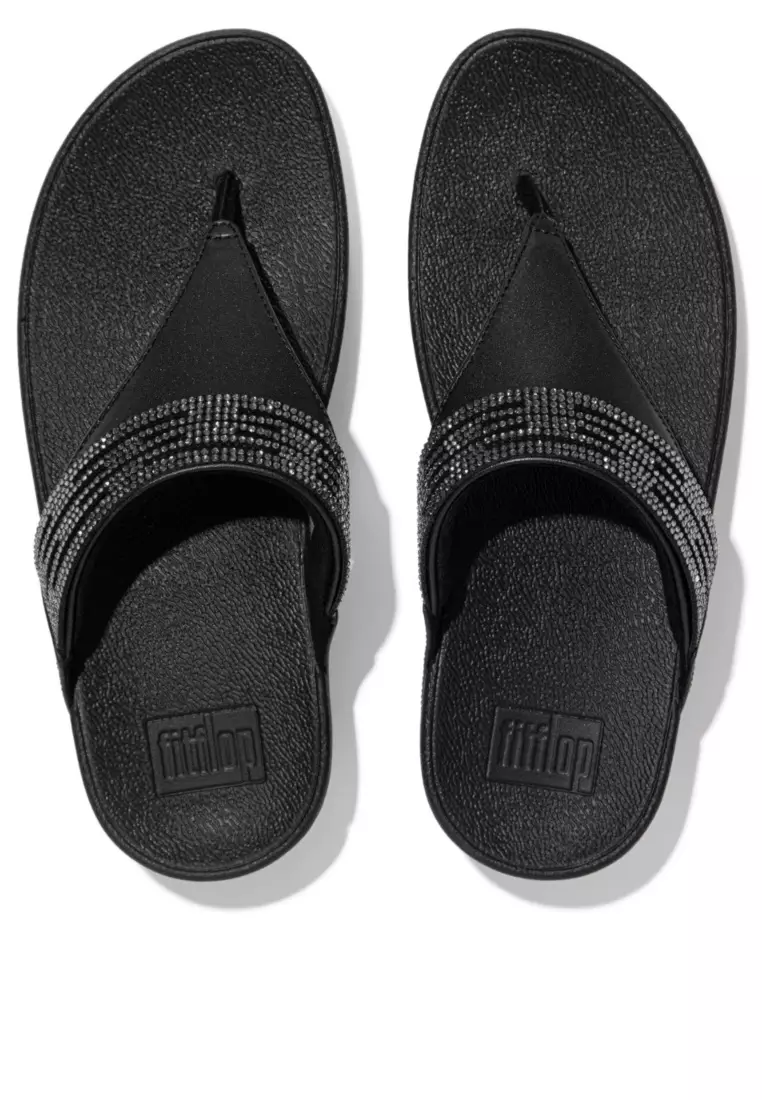 FitFlop LULU Women's Lasercrystal Leather Toe-Post Sandals - Black (EU3-090)