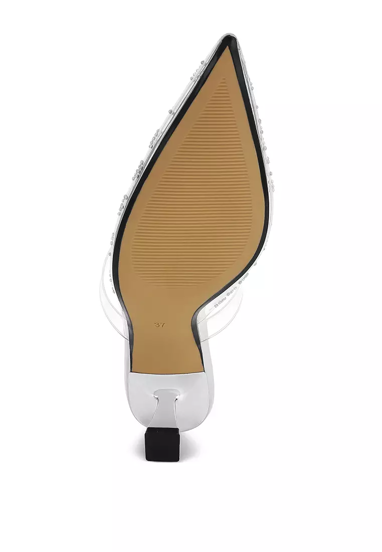 Sepatu Hak Kucing Ujung Runcing Warna Perak