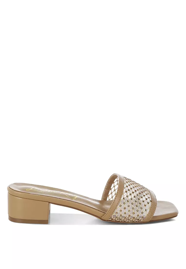 Discount on London Rag  shoes - SKU: Rhinestone Studded Slip-On Heels In Beige