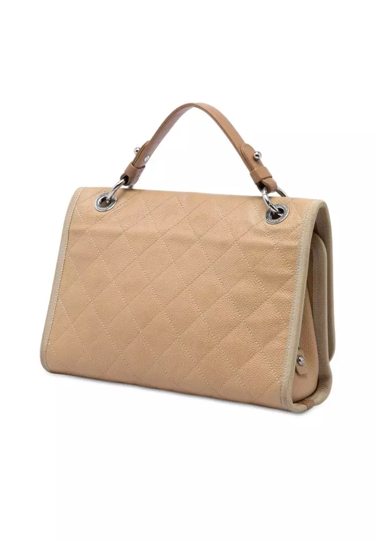 Pre-Loved Chanel Cc Bicolor Quilted Caviar And Grosgrain Top Handle Flap