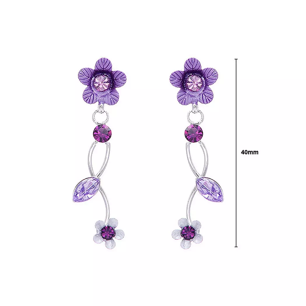Purple Flower Earrings with Violet Austrian Crystals and Crsytal Glass