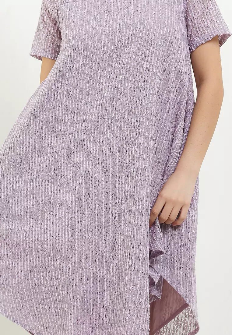 Beaded Neck Hankerchief Hem Sequined Detail Dress