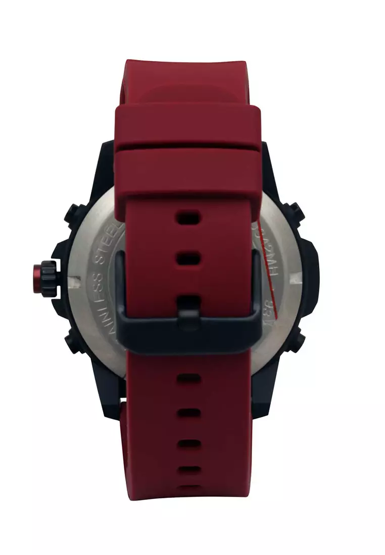 Alexandre Christie Jam Tangan Pria - Red Black - Rubber Stap - 9375 MHRIPBARE