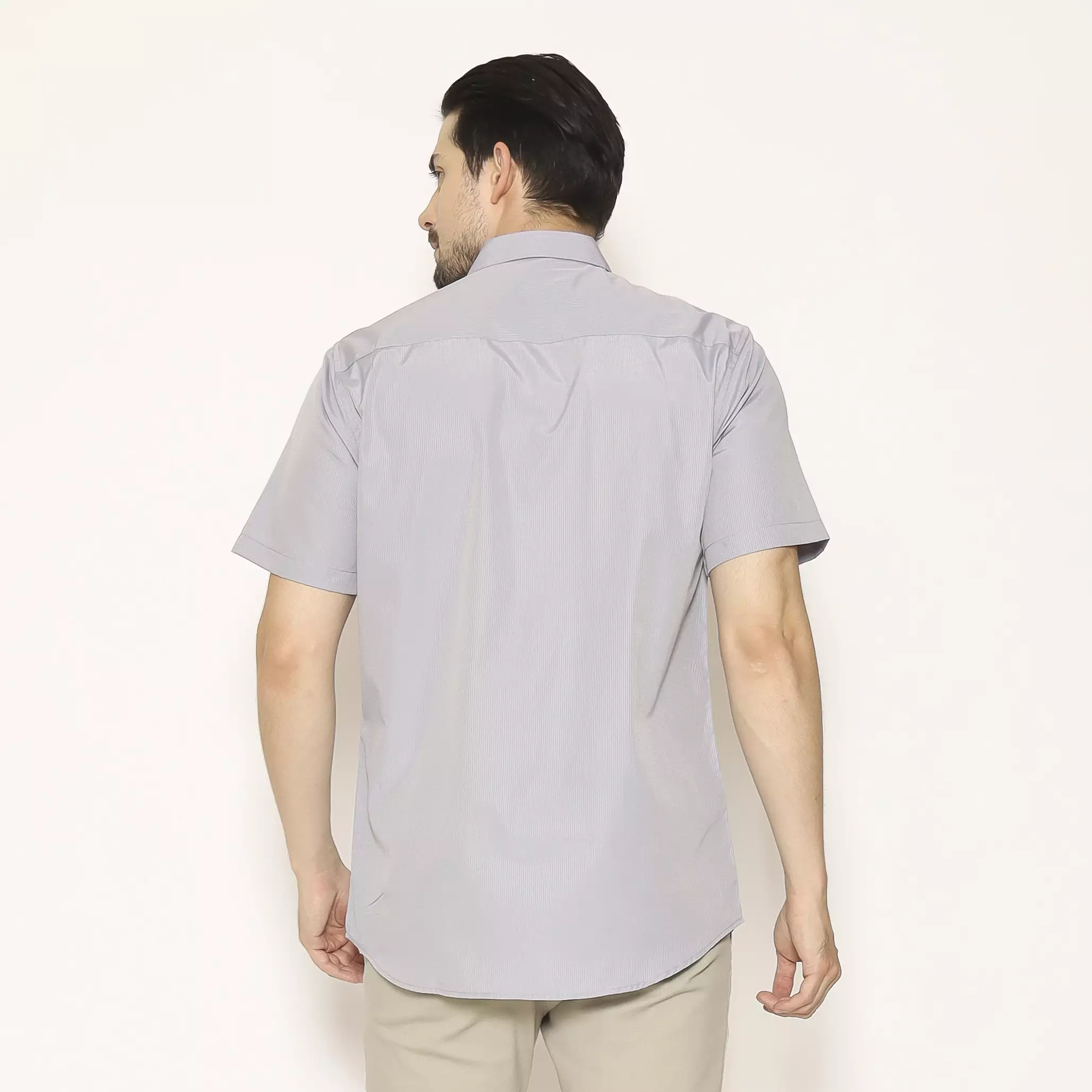 MAGINOT Kemeja Pria Basic Stripe Lengan Pendek GREY