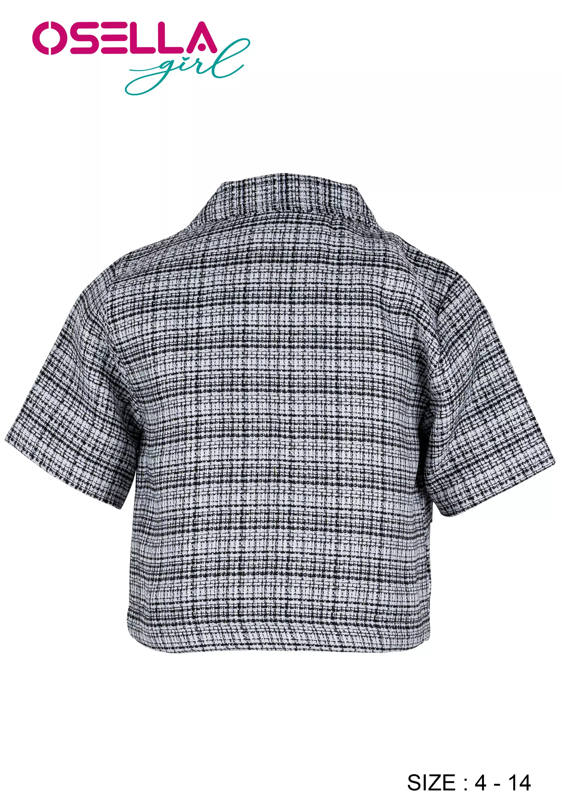 [NEW] Osella Kids Short Sleeve Tweed Look Blazer In Black And White Pattern With Additional Tanktop 2361400801 | Blazer Lengan Pendek Anak Perempuan