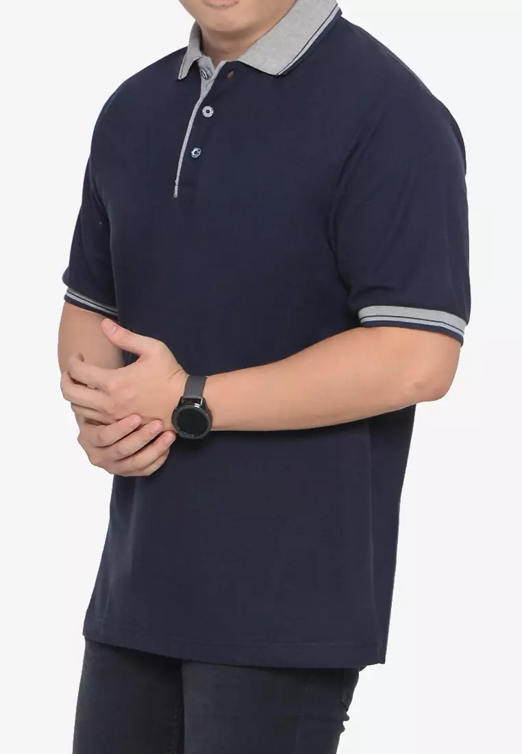 Andre Michel Kaos Polo Shirt Lengan Pendek Kerah Abu Navy 933-4