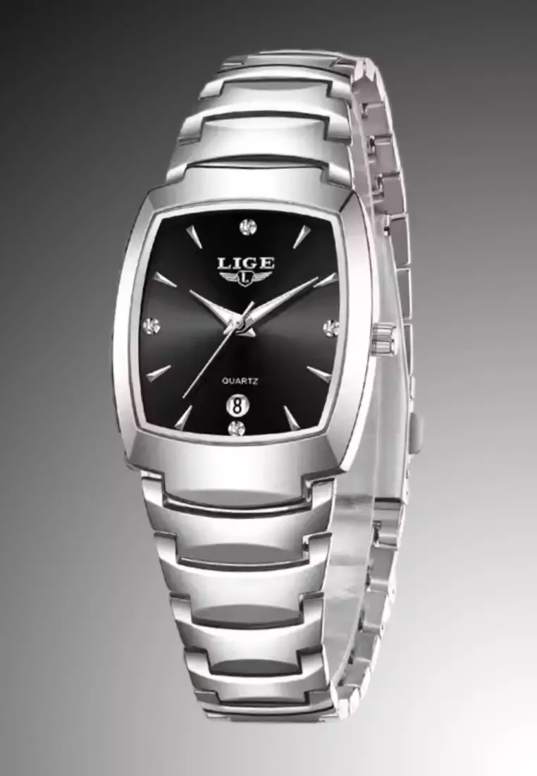Unisex Alloy Quartz Watch, 41x31mm, Black Dial, Stainless Steel Bracelet