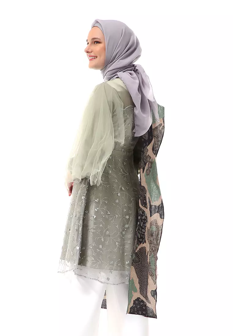 Ivona Long Tunik Motif Batik Atasan Wanita Series Couple Regular Fit - Sage Green