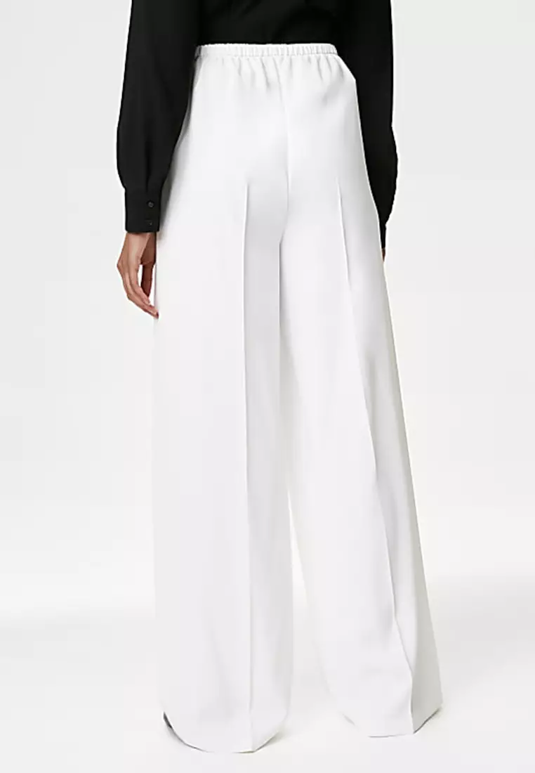 Crepe Elasticated Waist Wide Leg Trousers