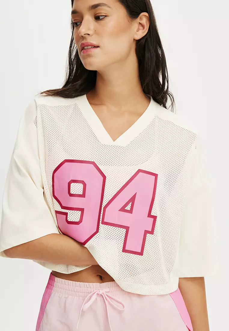 運動網面短版印花上衣