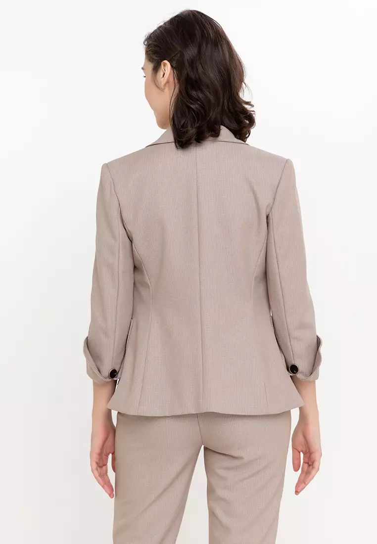 Split Cuff Textured Suit Blazer
