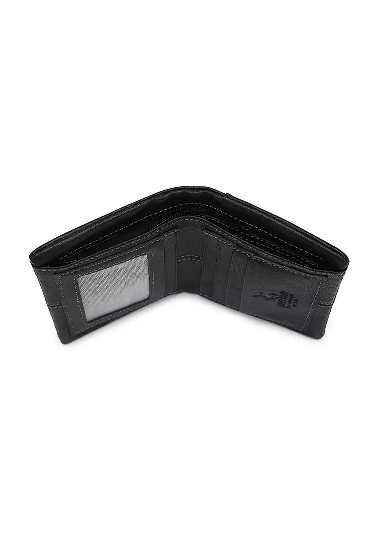 Genuine Leather RFID Short Wallet - Black