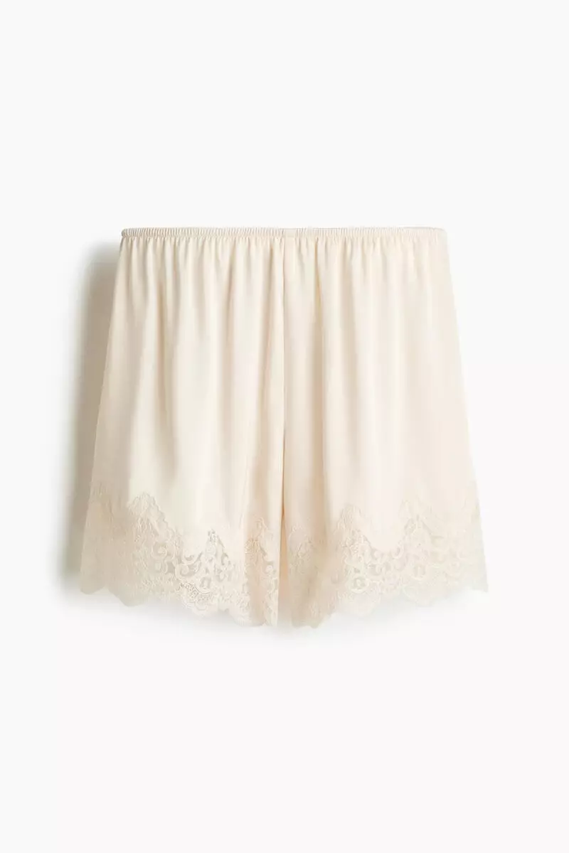 Lace-trimmed satin pyjama shorts