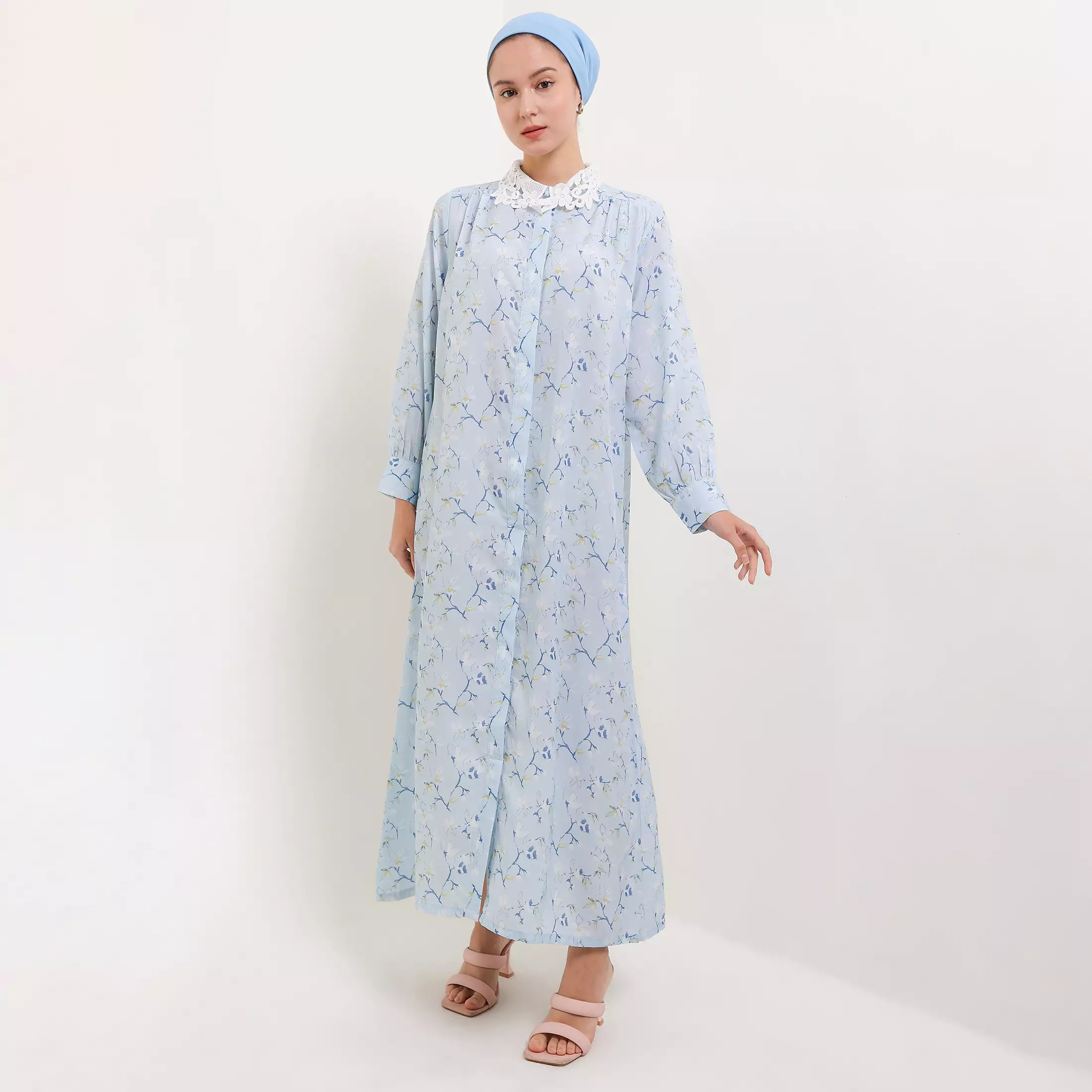 MFMW Zohara Dress Gamis Soft Blue Motif Bunga