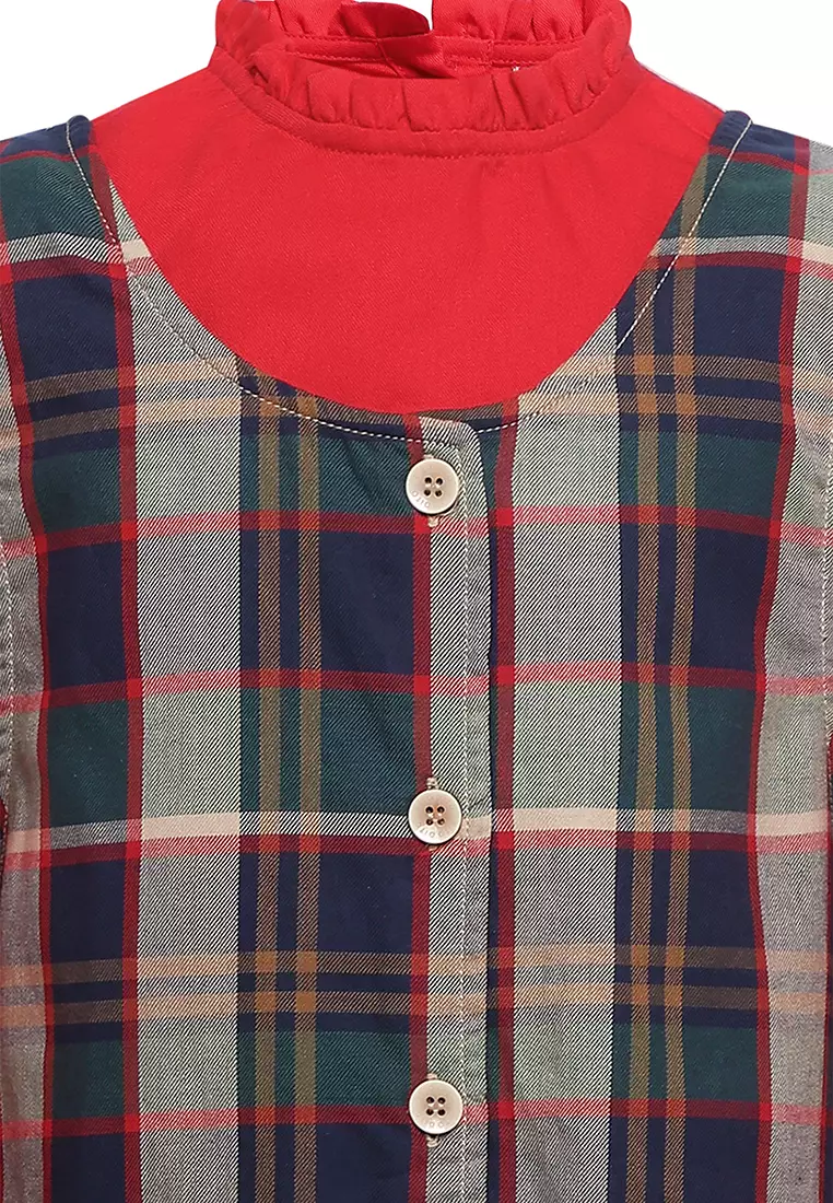 Pito Dito Girl Ginkgo Overall Dress Pendek Anak Multicolor Motif Kotak