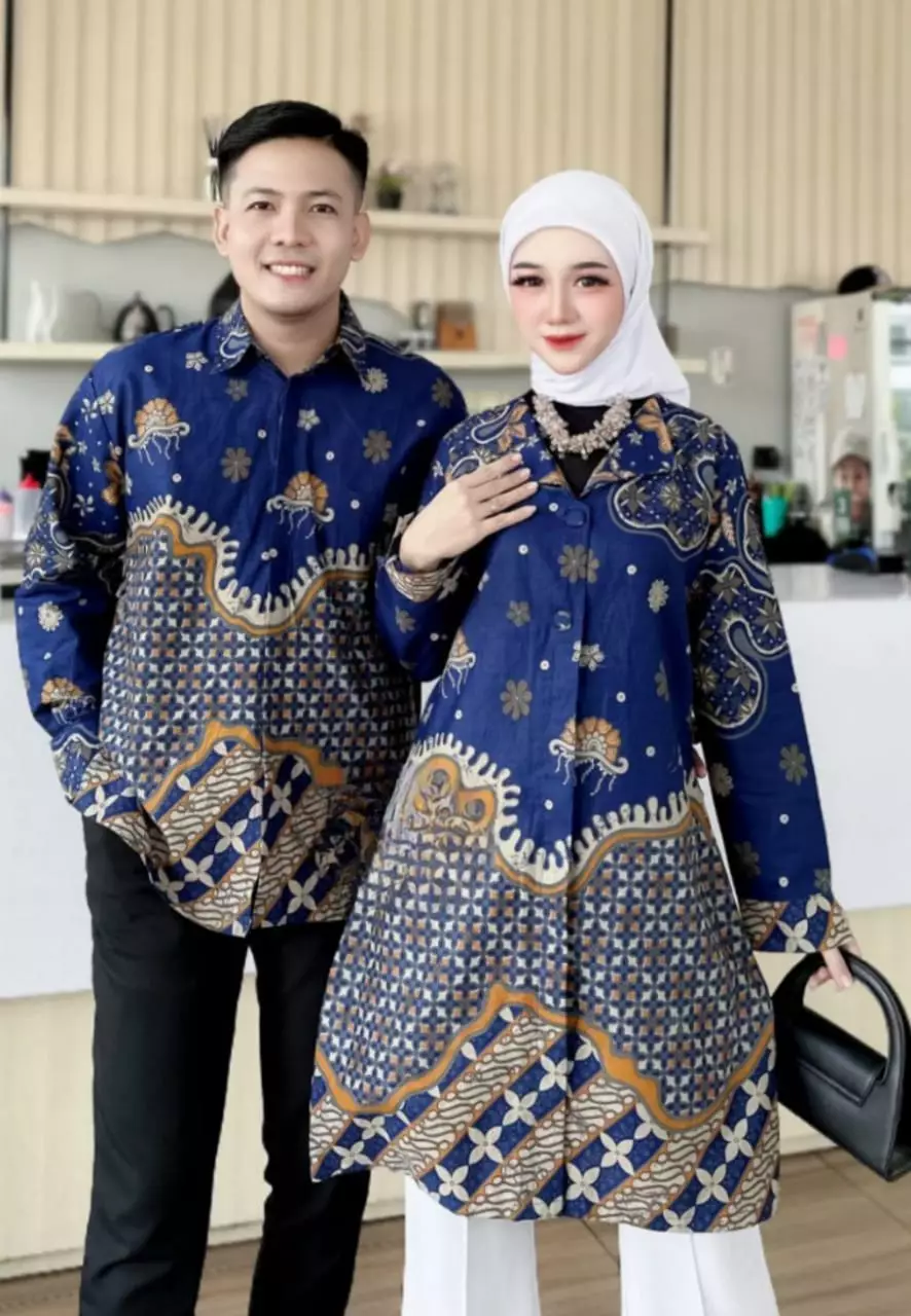 Almand Navy Kemeja Batik Pria Premium Slimfit Modern Lengan Panjang ALN