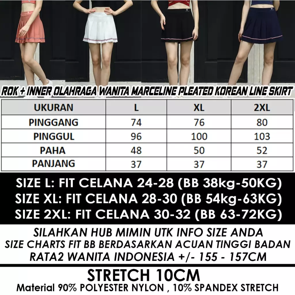 Fitwear Rok + Inner Dryfit Olahraga Padel Wanita MARCELINE PLEATED KOREAN LINE SKIRT - CORAL LINE