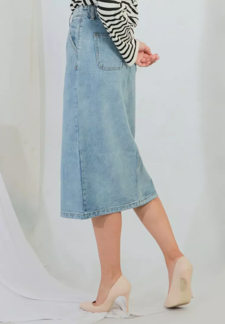 Dasha Midi Skirt Jeans in Light Blue
