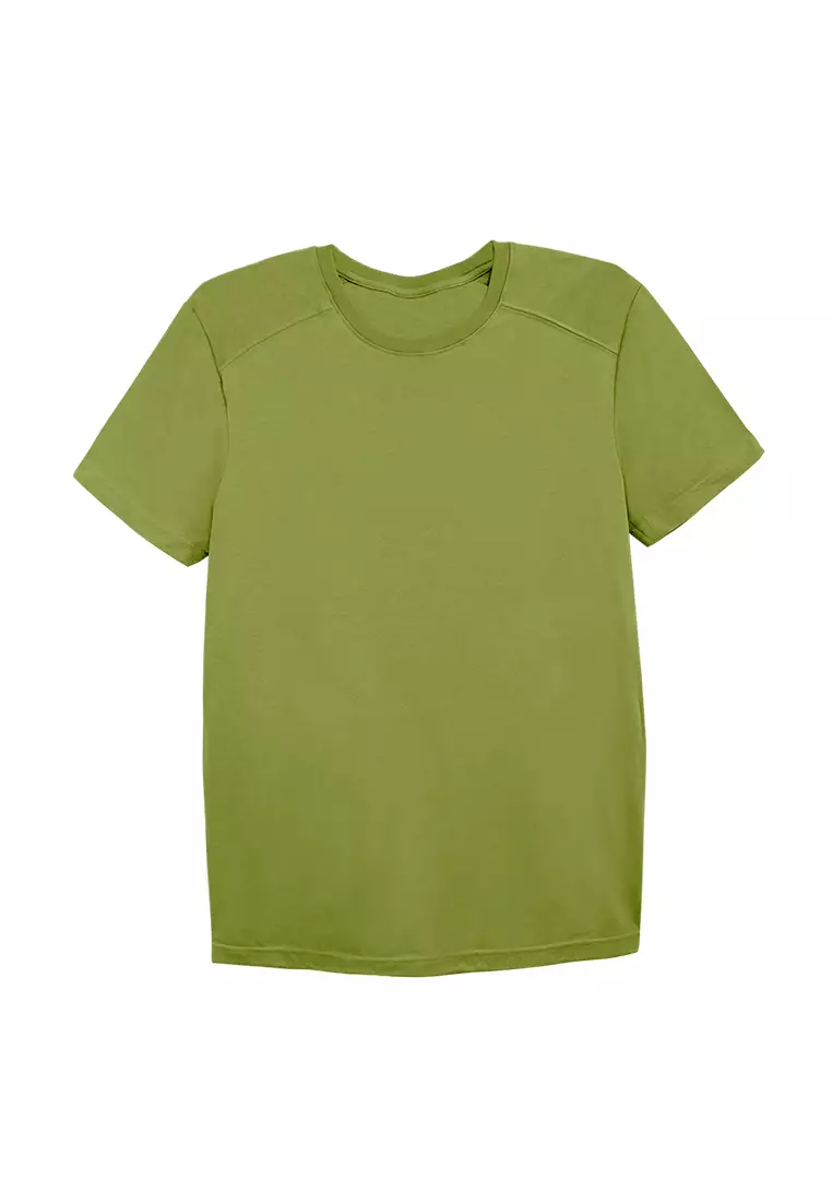 Men s Basic Round Neck T Shirt with Shoulder Panel Green Moss