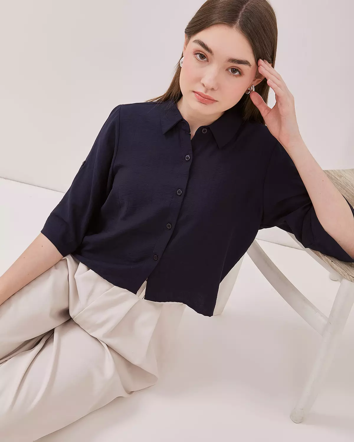 WOMEN'S BLUE BOXY SHIRT