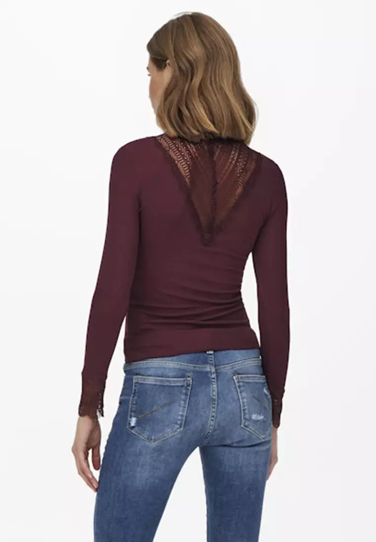 Long Sleeves High Neck Lace Jersey Top